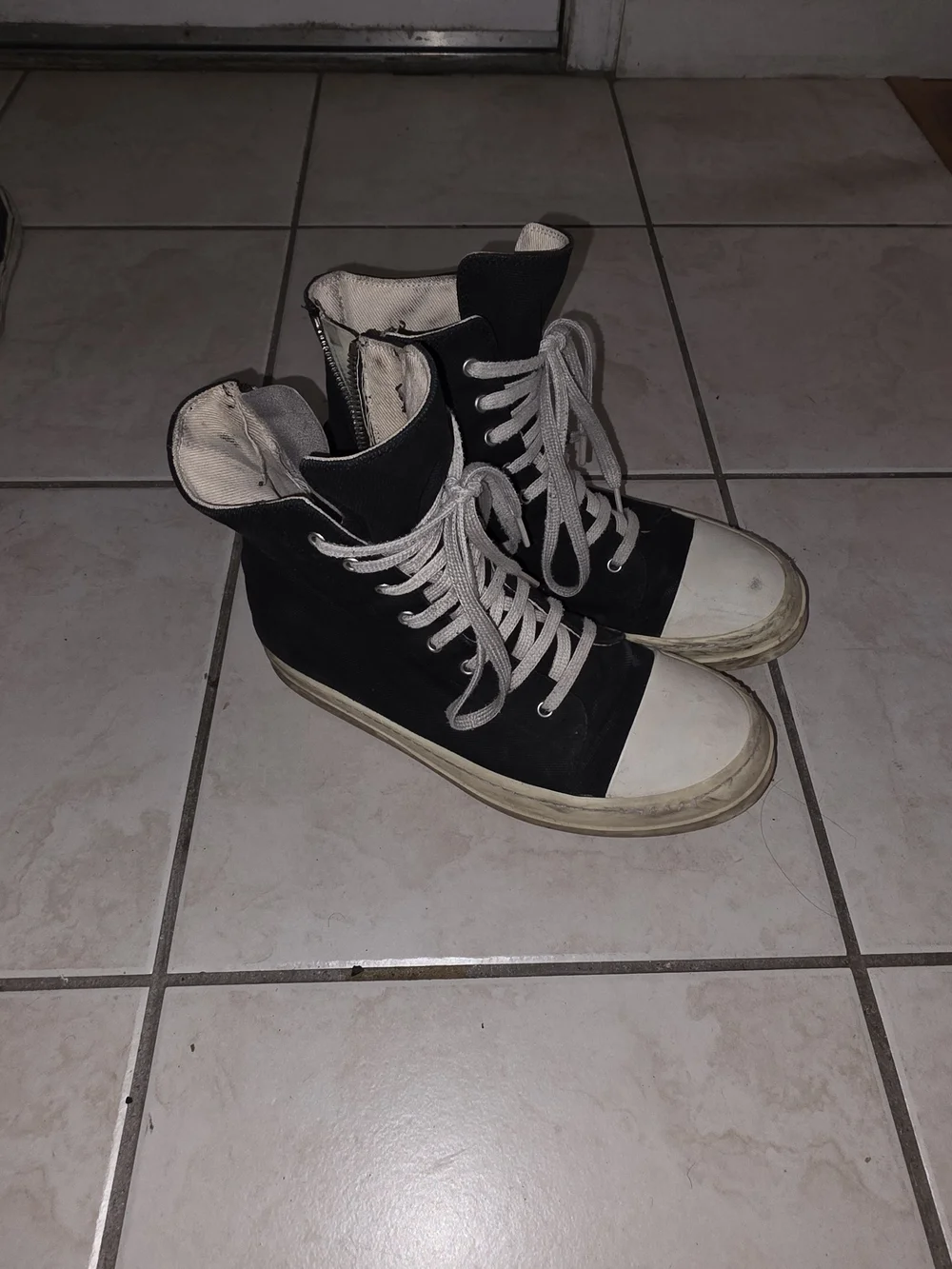 Rick Owens DRKSHDW Ramones Black High-Top Canvas Sneakers with White Toe